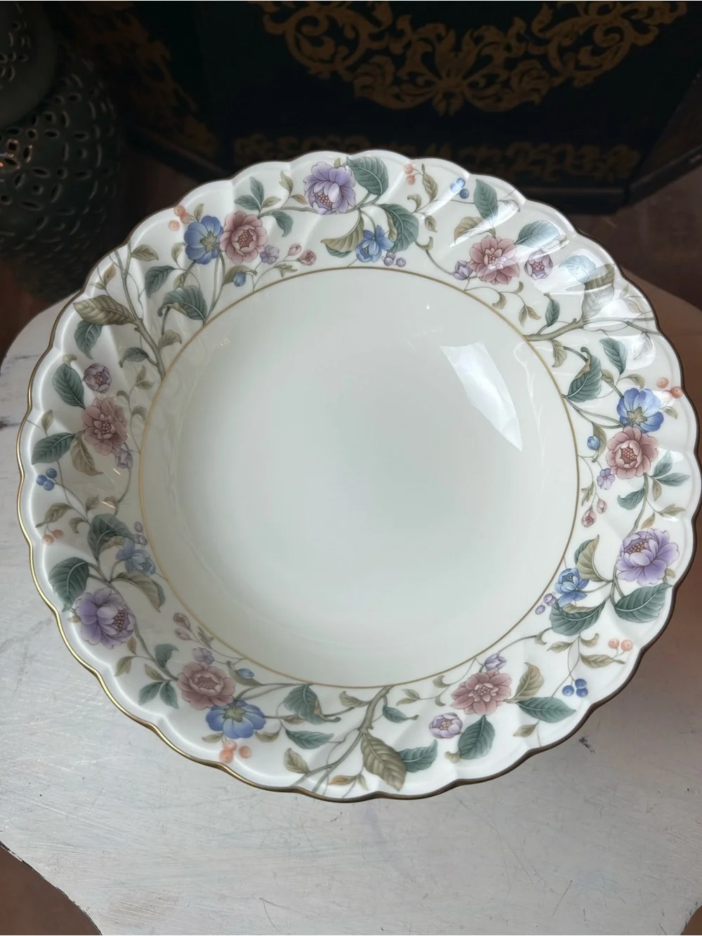 NORITAKE LA PRADA 4703 Bone China 9” Round Vegetable Bowl Gold Cream Floral